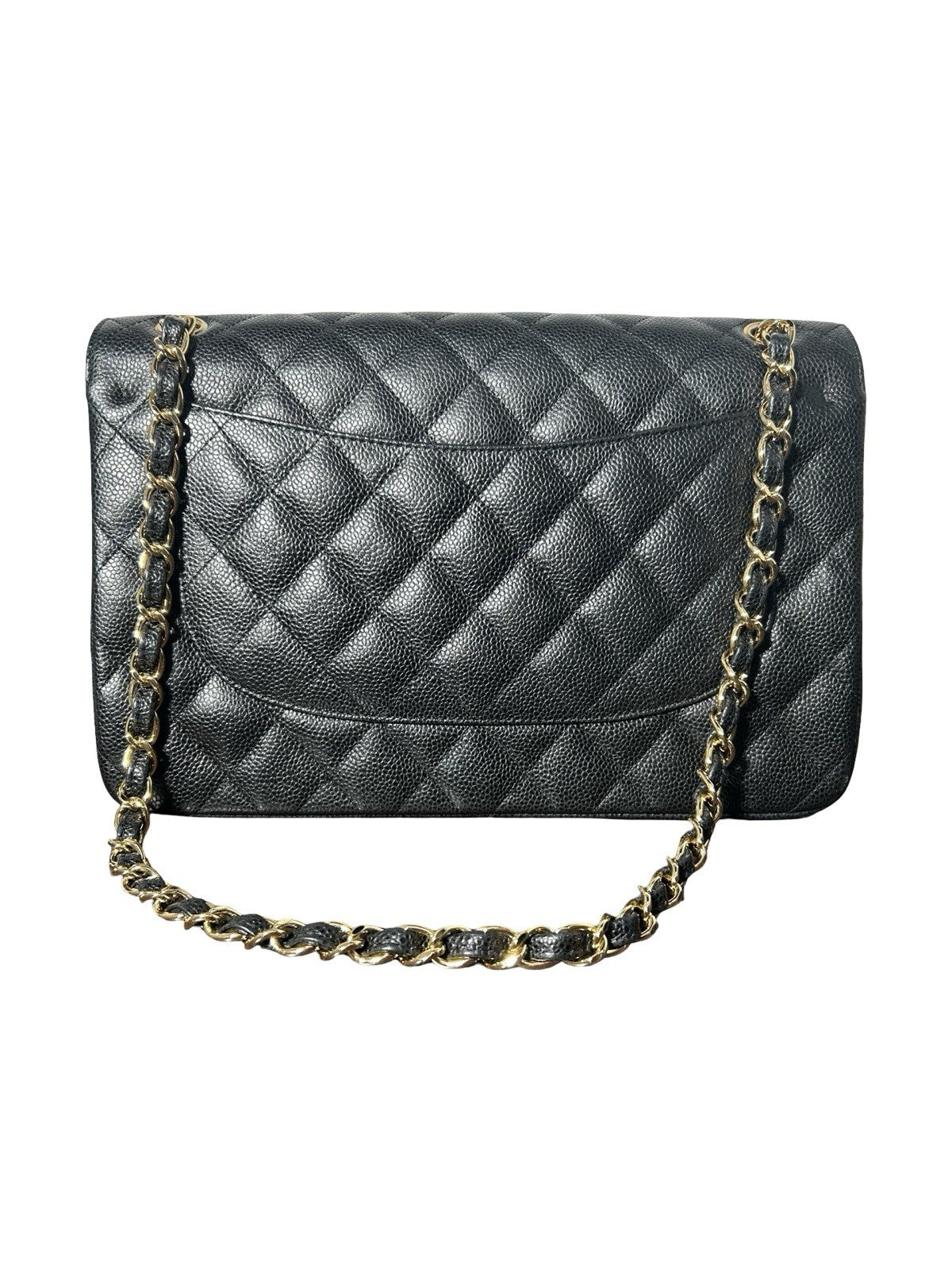 Chanel Black Quilted Caviar Jumbo Classic Double Flap Gold Hardware, 2022