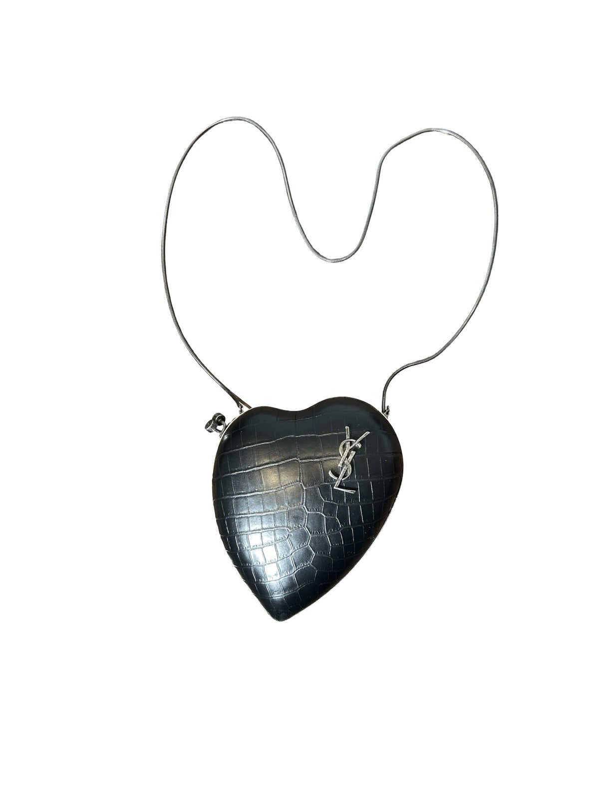 Saint Laurent YSL Heart Shaped Crocodile Embossed Love Box Clutch 