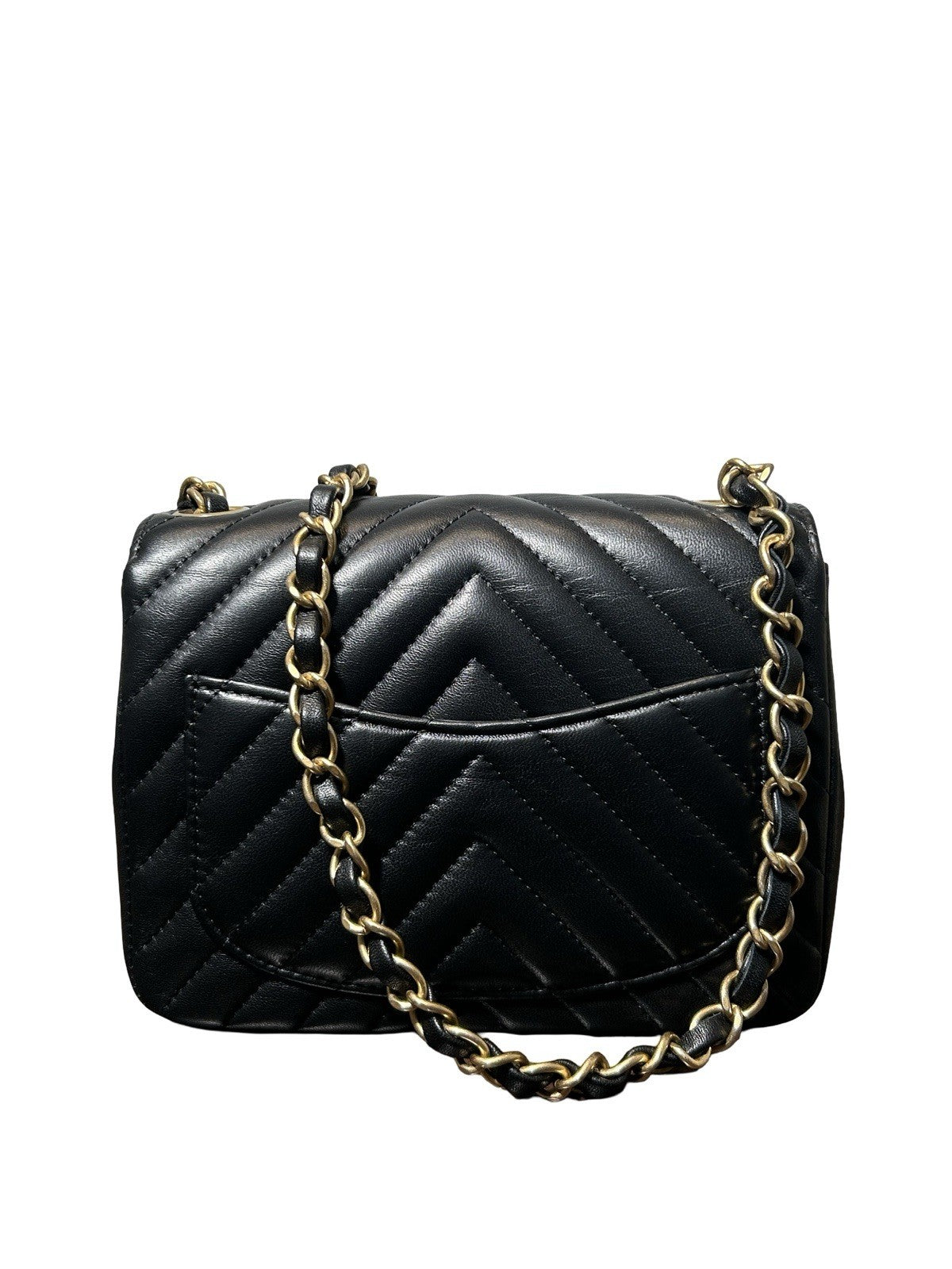 Chanel Square Classic Single Flap Bag Chevron Lambskin Mini Black