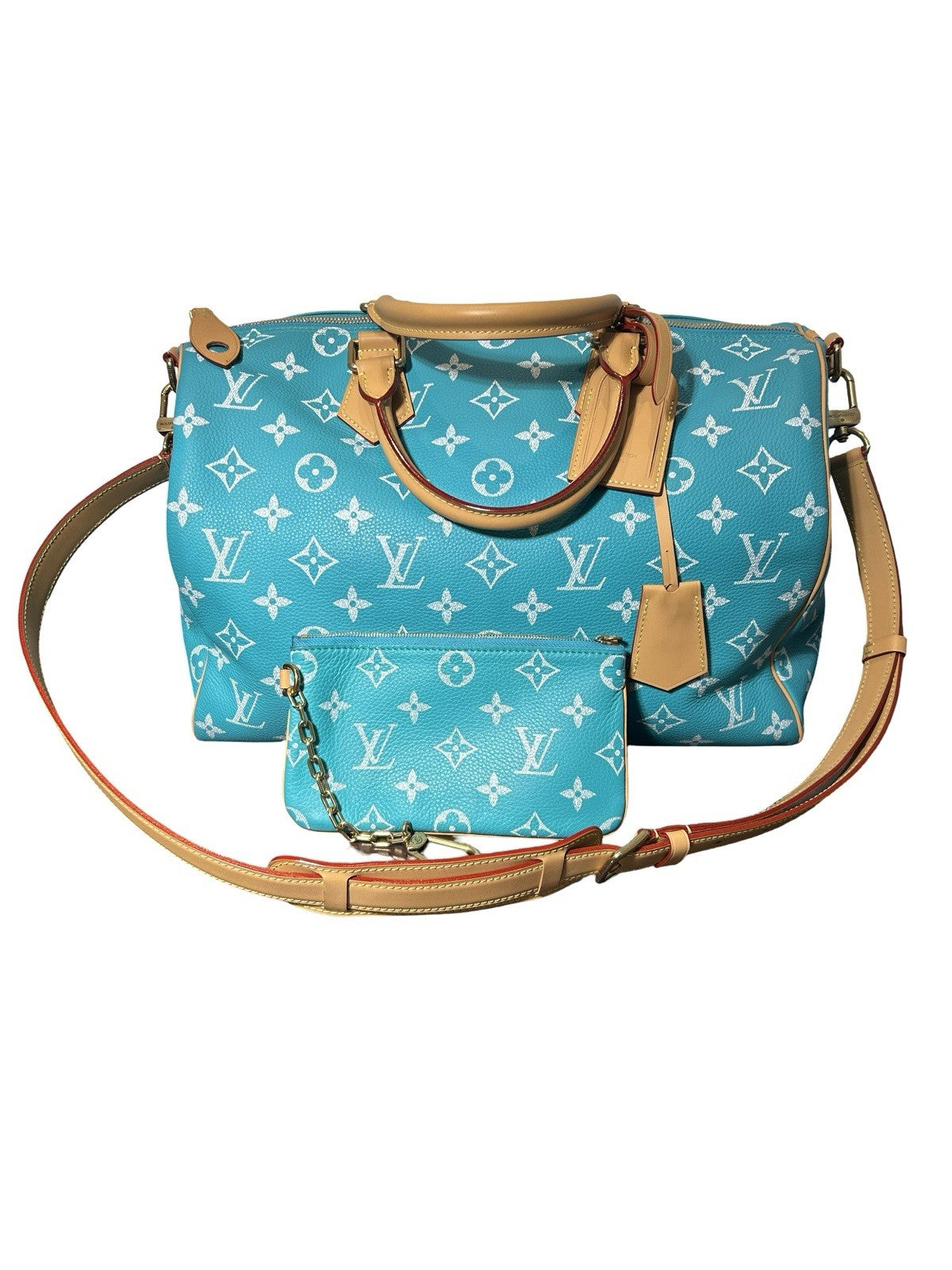 LOUIS VUITTON Calfskin Monogram Speedy P9 Bandouliere 40 Turquoise