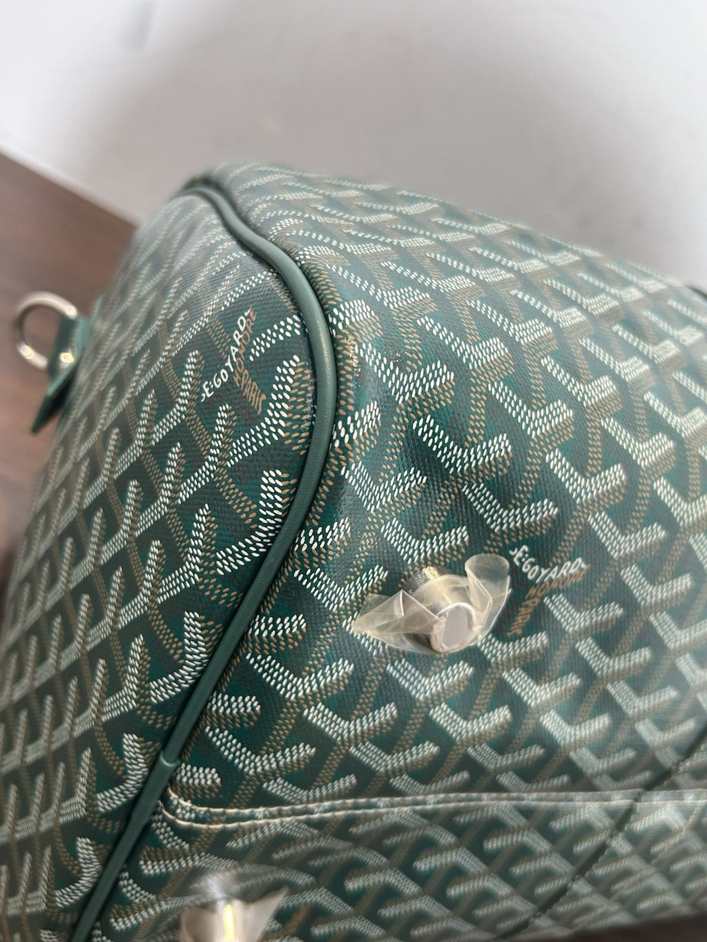 Goyard Boston 45 Green Goyardine Coated Canvas and Leather Duffel Bag AUTHENTIC