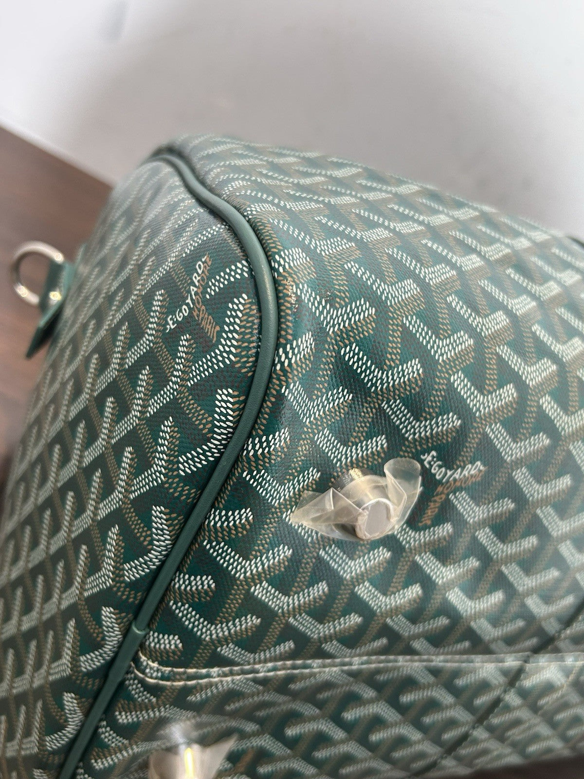 Goyard Boston 45 Green Goyardine Coated Canvas and Leather Duffel Bag AUTHENTIC