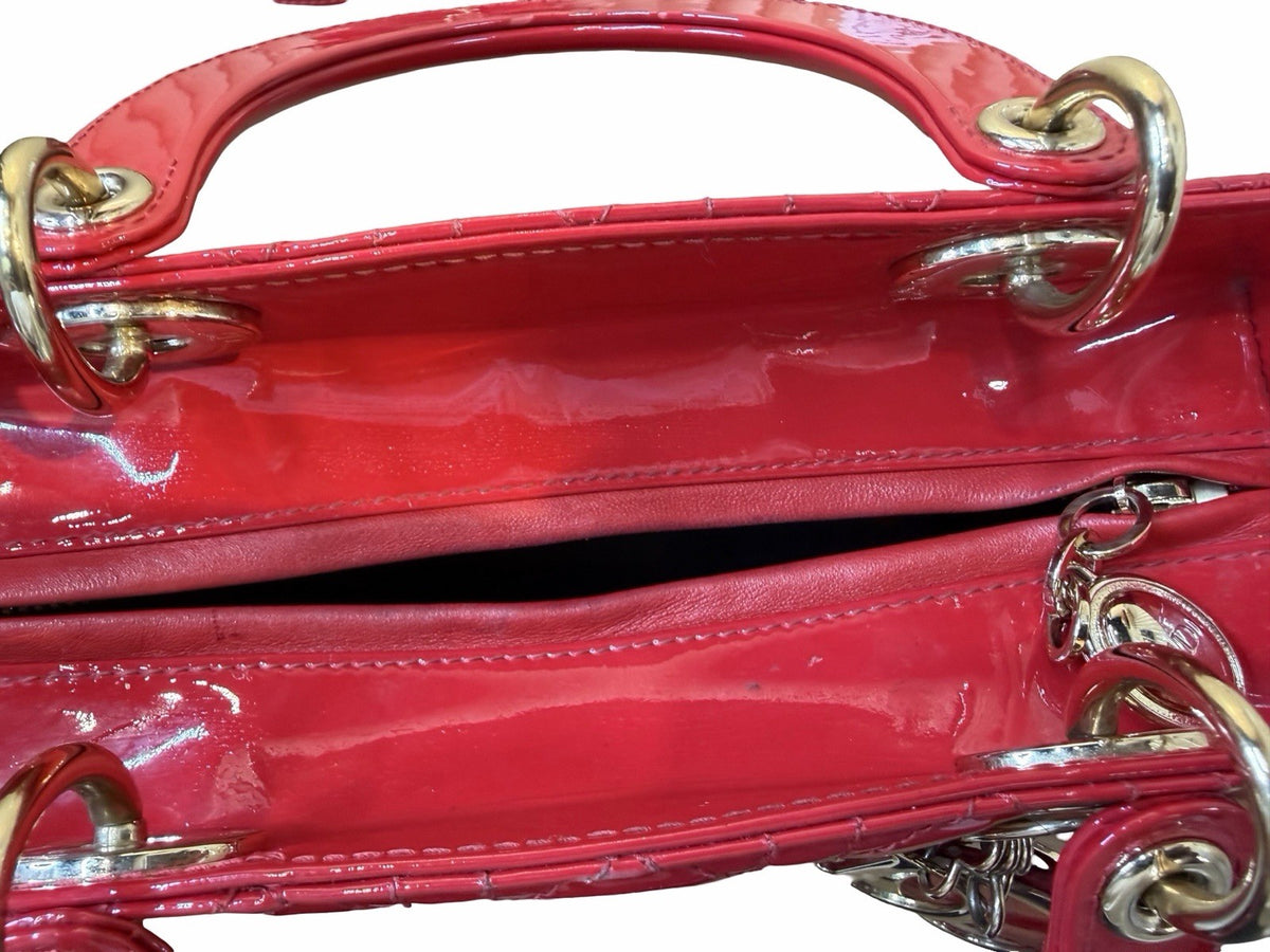 Christian Dior Red Canage Lady Dior Patent Leather Shoulder Bag