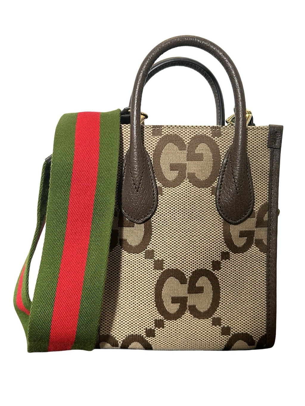 Gucci Monogram Jumbo GG Textured Dollar Calfskin Web Mini Vertical Tote