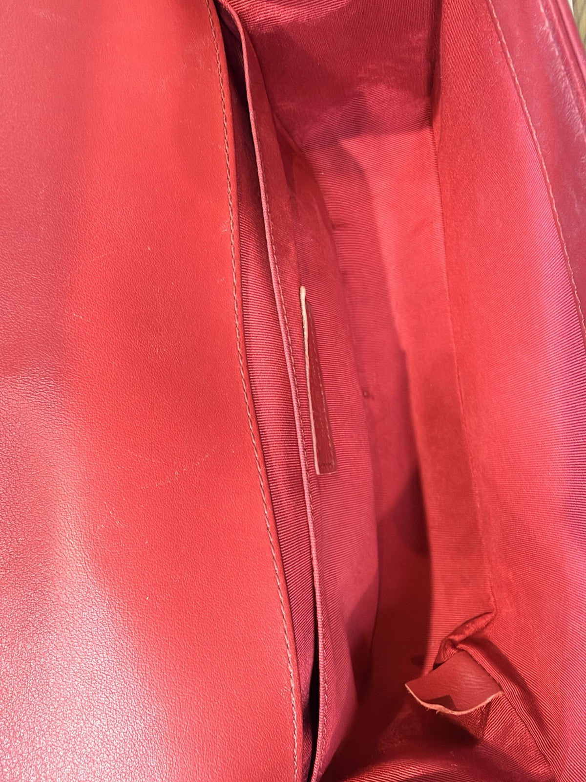Chanel CC Medium Boy Bag  Red Leather Shoulder Bag Gold Hardware