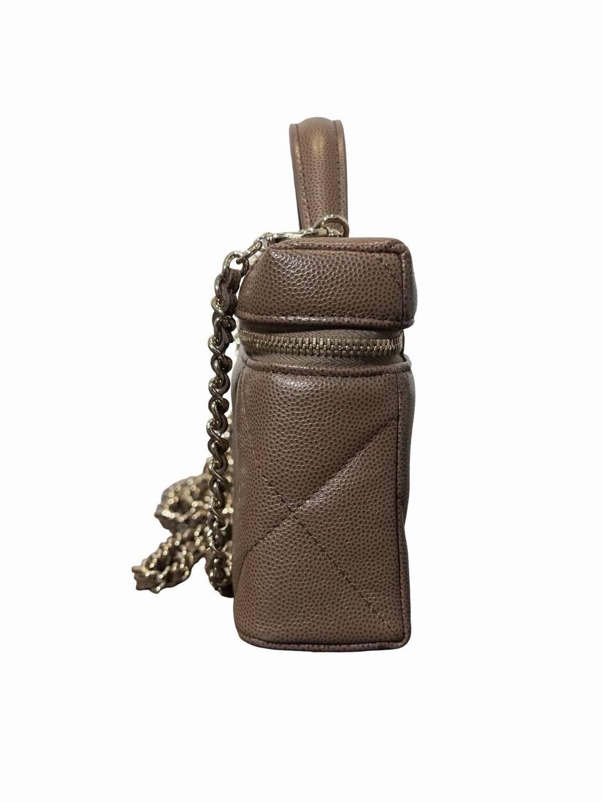 Chanel Quilted Top Handle Slim Vanity Case w/ Chain 