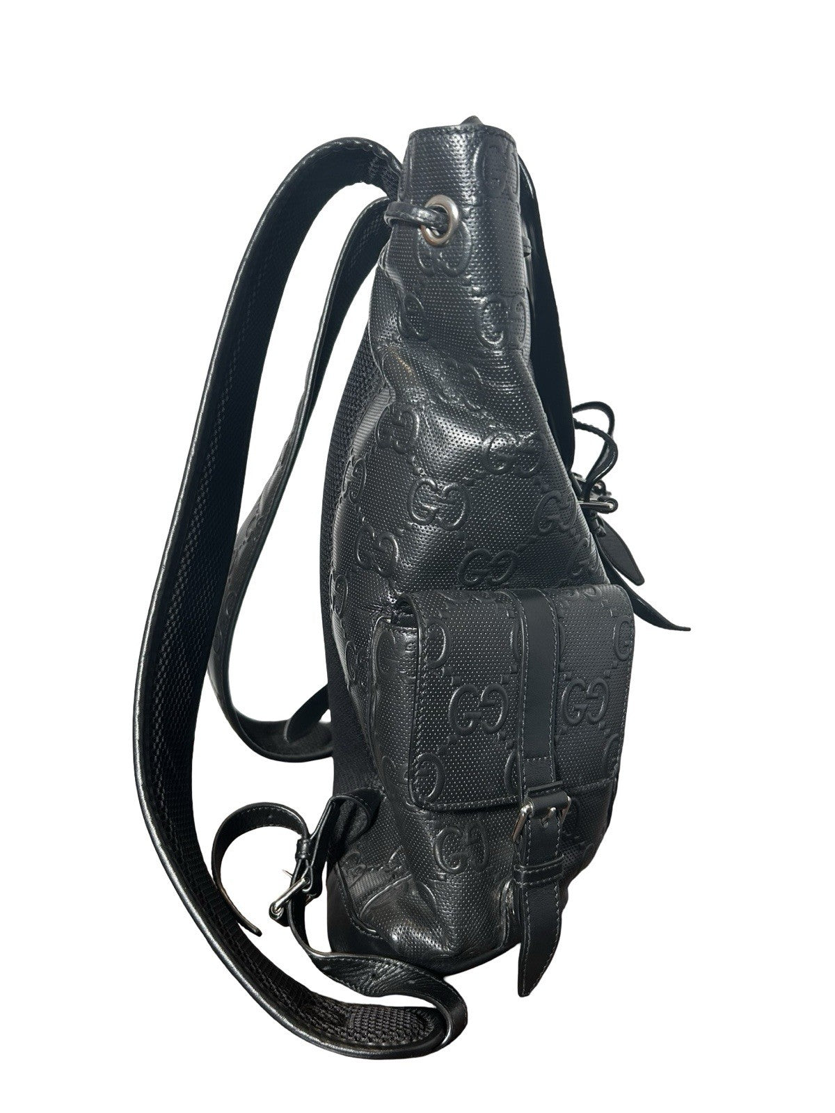 Gucci Double Buckle Backpack GG Embossed Perforated Leather Large