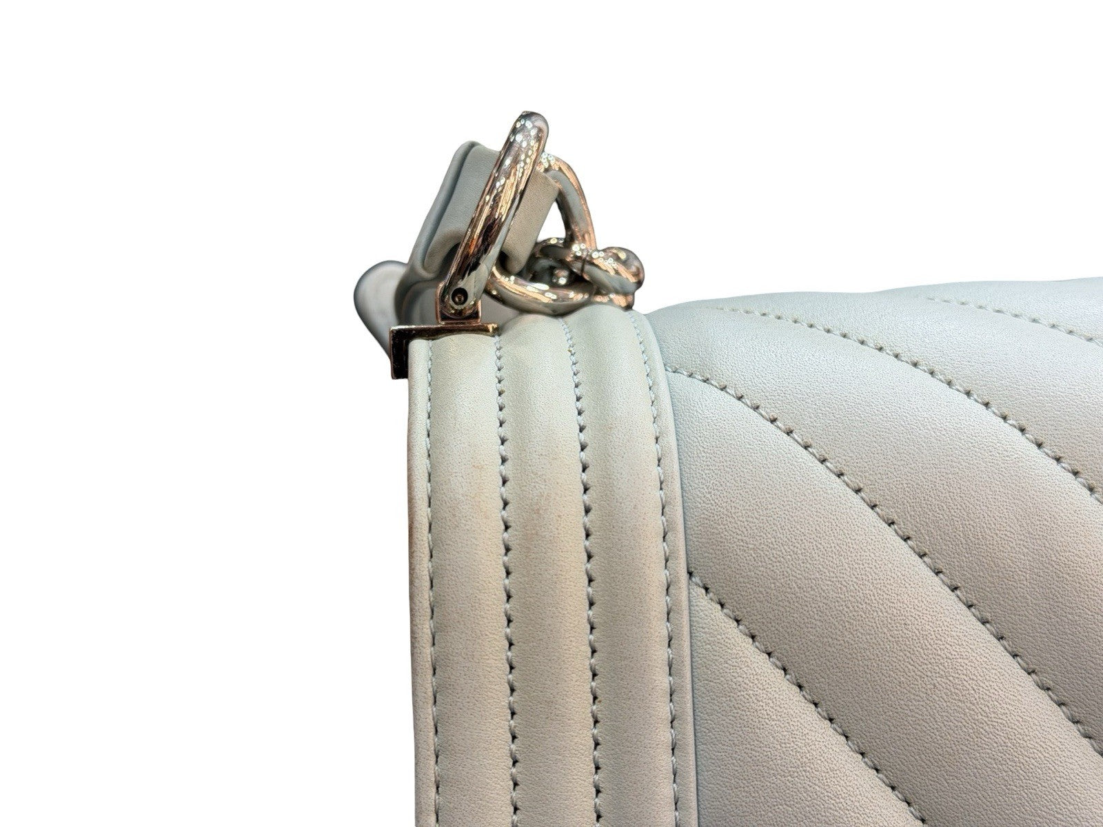 Chanel Boy Flap Bag Chevron Calfskin Old Medium Pastel Aqua