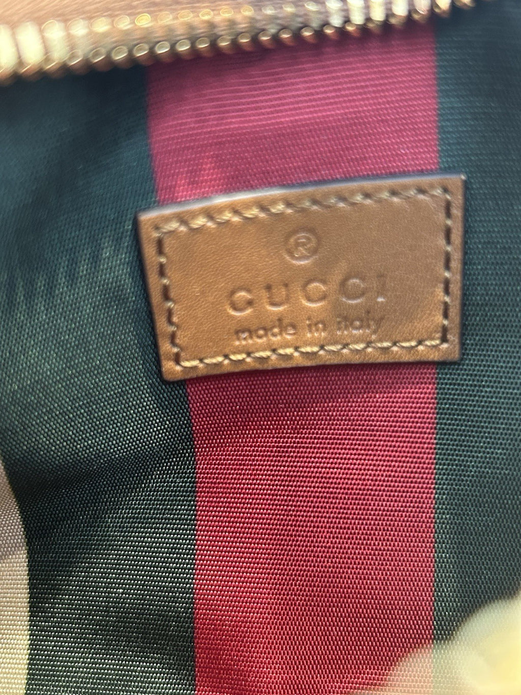 Gucci GG Monogram Calfskin Small Emblem Shoulder Bag Beige Dark Brown