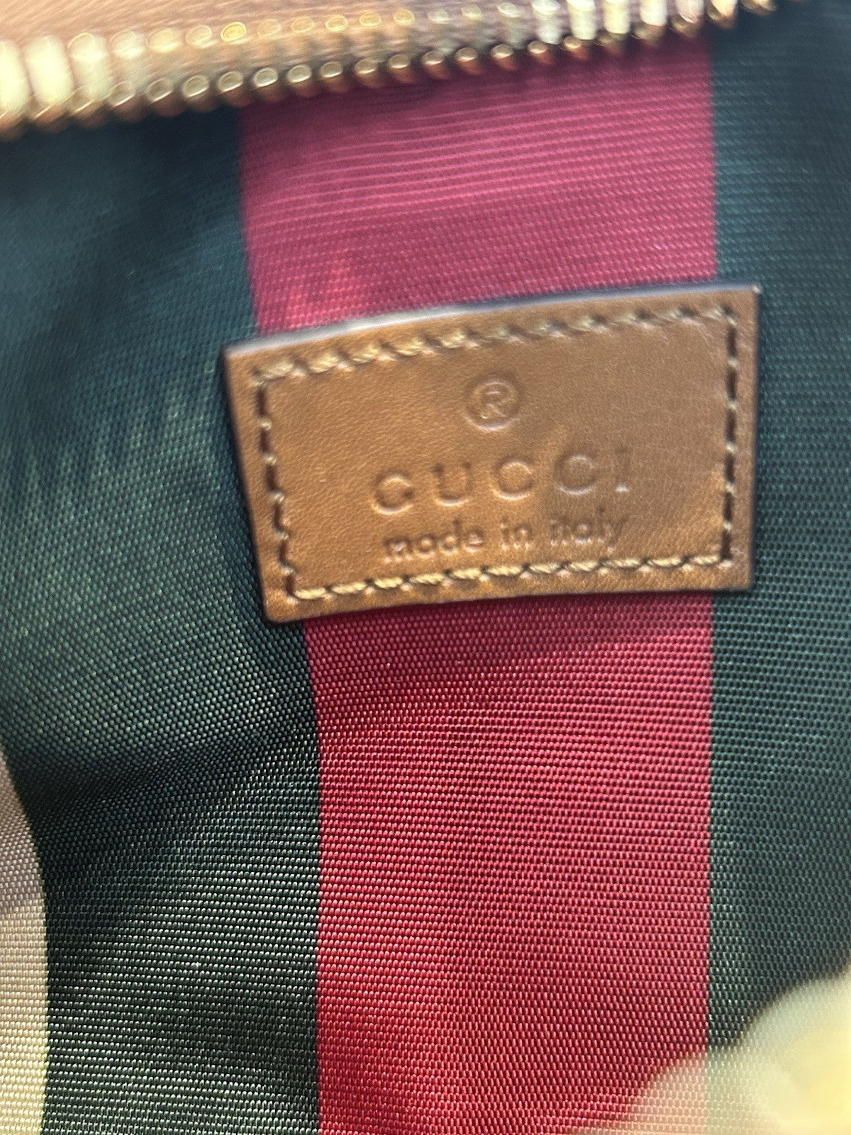 Gucci GG Monogram Calfskin Small Emblem Shoulder Bag Beige Dark Brown