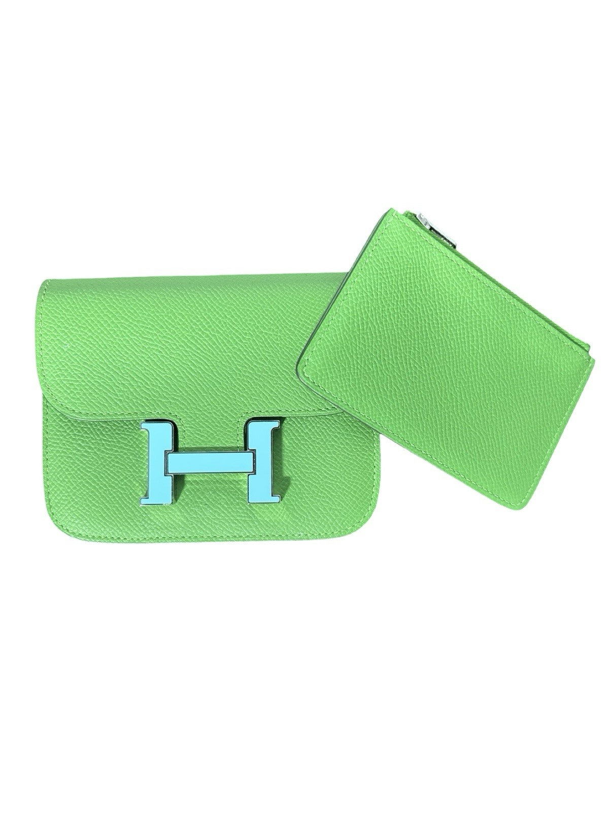 HERMES Epsom Enamel Constance Slim Wallet Vert Yucca Celeste