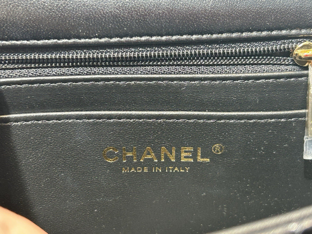 Chanel Lambskin Quilted Mini Top Handle Rectangular Flap Black