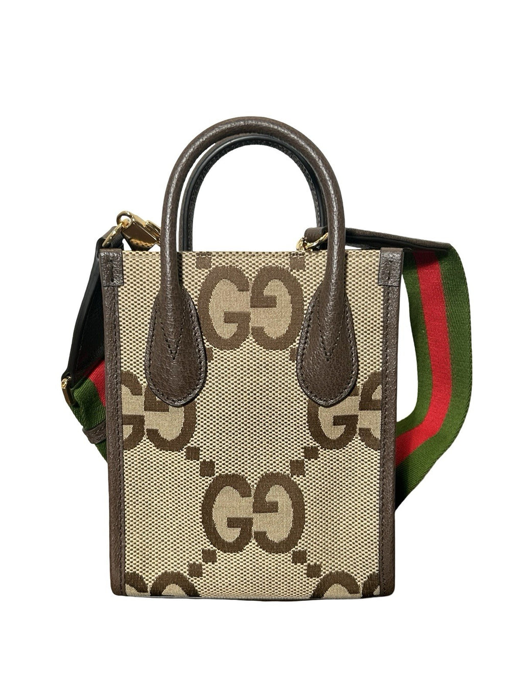 Gucci Monogram Jumbo GG Textured Dollar Calfskin Web Mini Vertical Tote