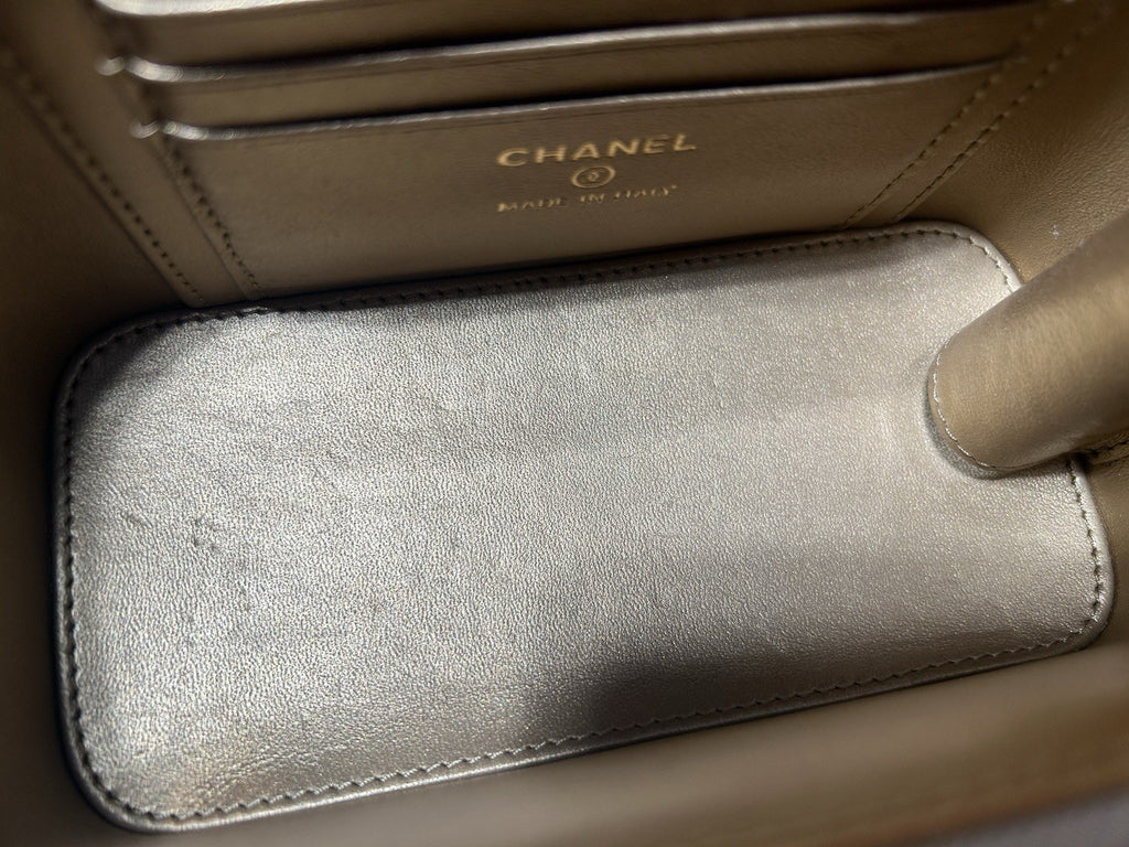 Chanel Lambskin Quilted Small Pearl Crush Vanity Case With Chain Grey