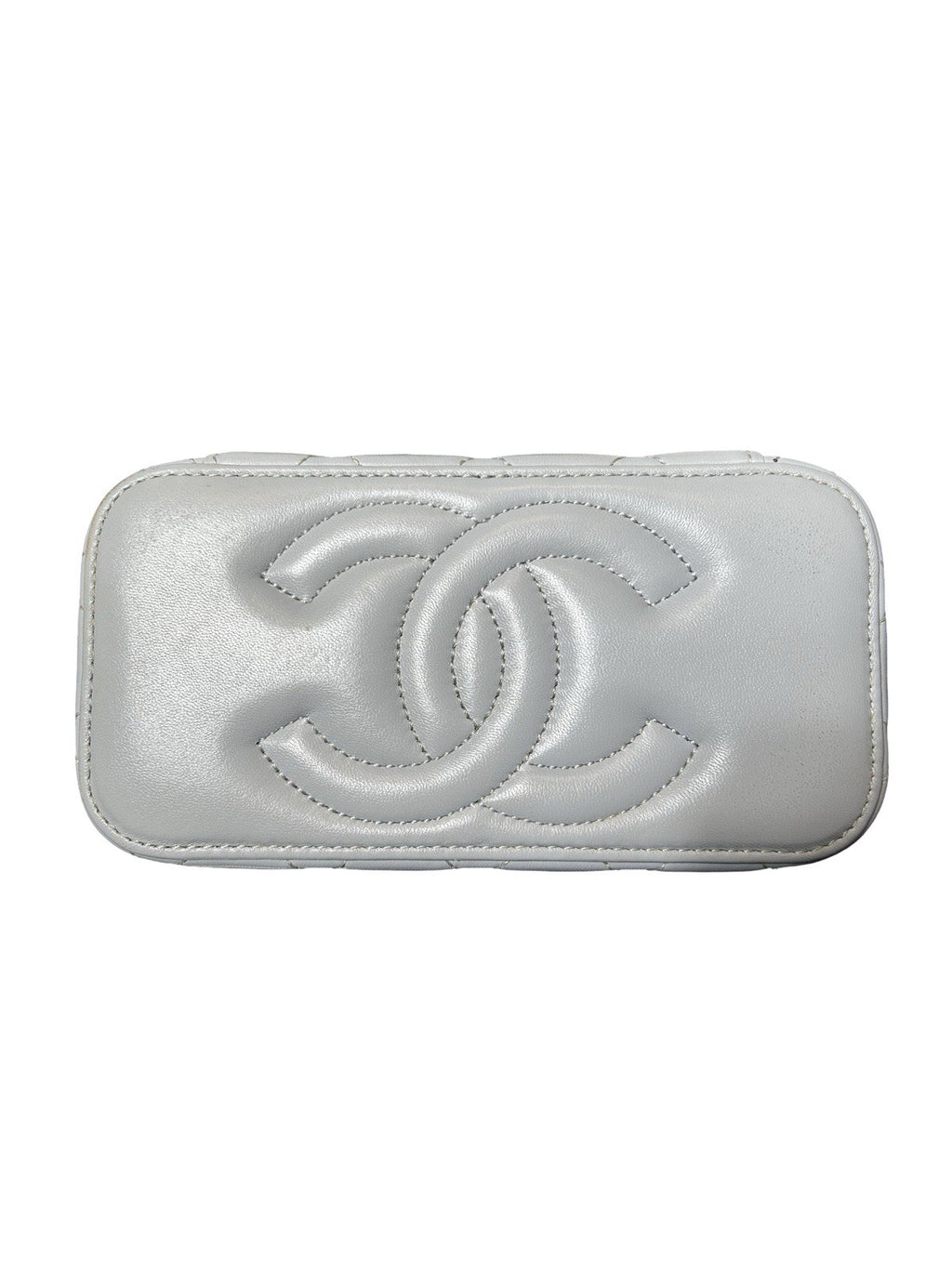 Chanel Lambskin Quilted Small Pearl Crush Vanity Case With Chain Grey