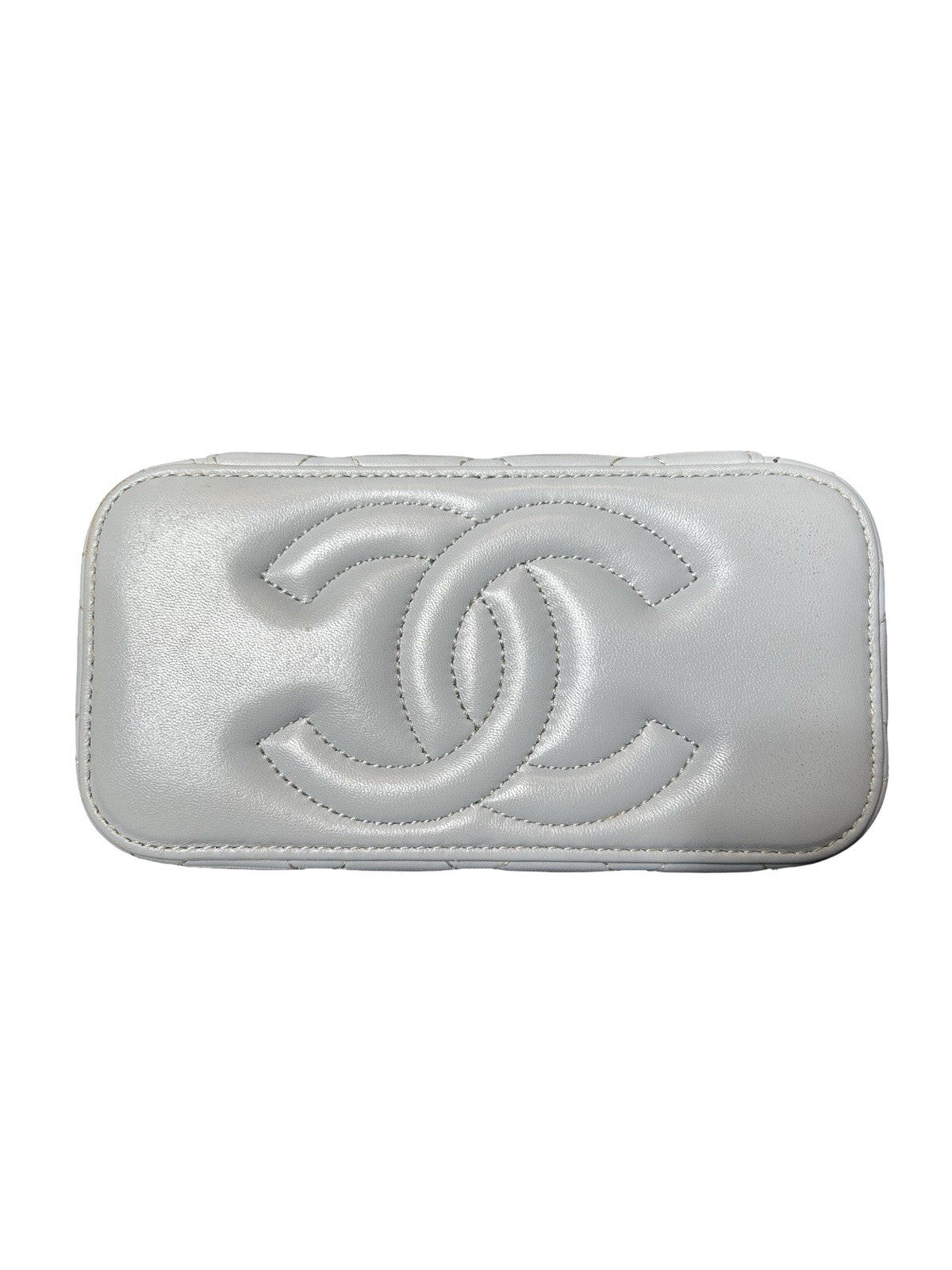 Chanel Lambskin Quilted Small Pearl Crush Vanity Case With Chain Grey