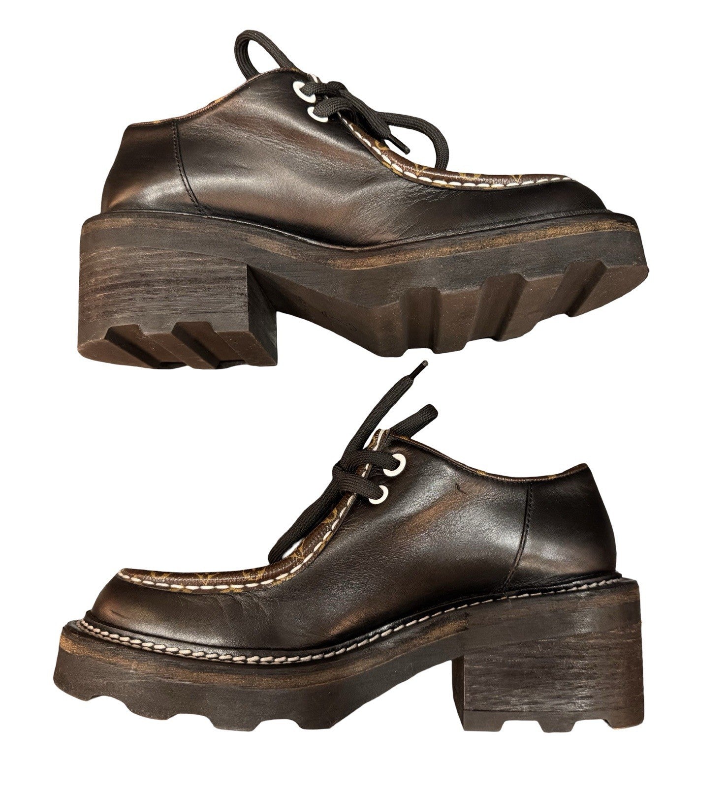 Louis Vuitton Monogram Lace-Up Platform Derby Shoes EU 37 US 6.5-7