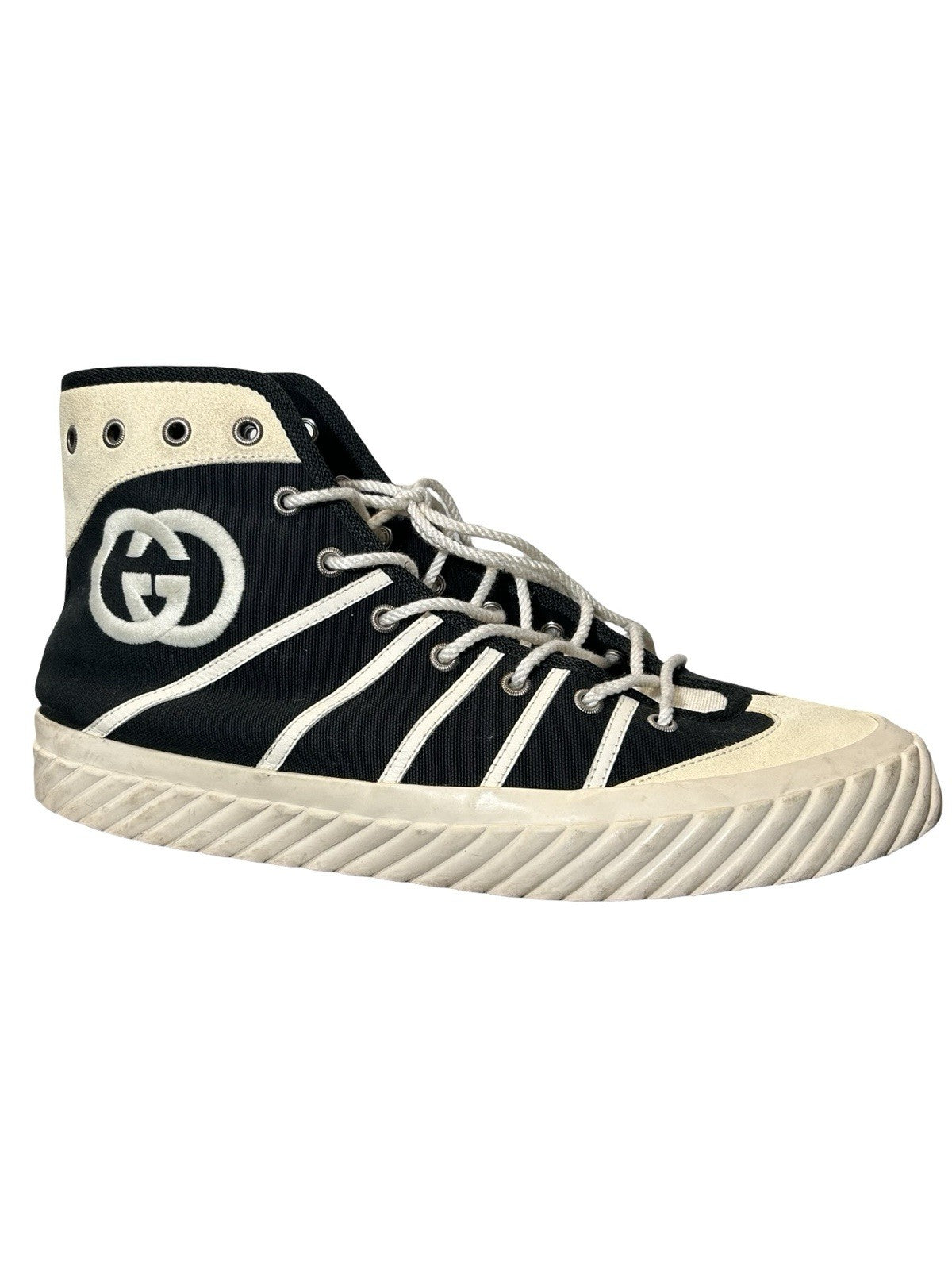 Gucci GG Logo High Top Sneaker Shoes Black White Size US 10.5