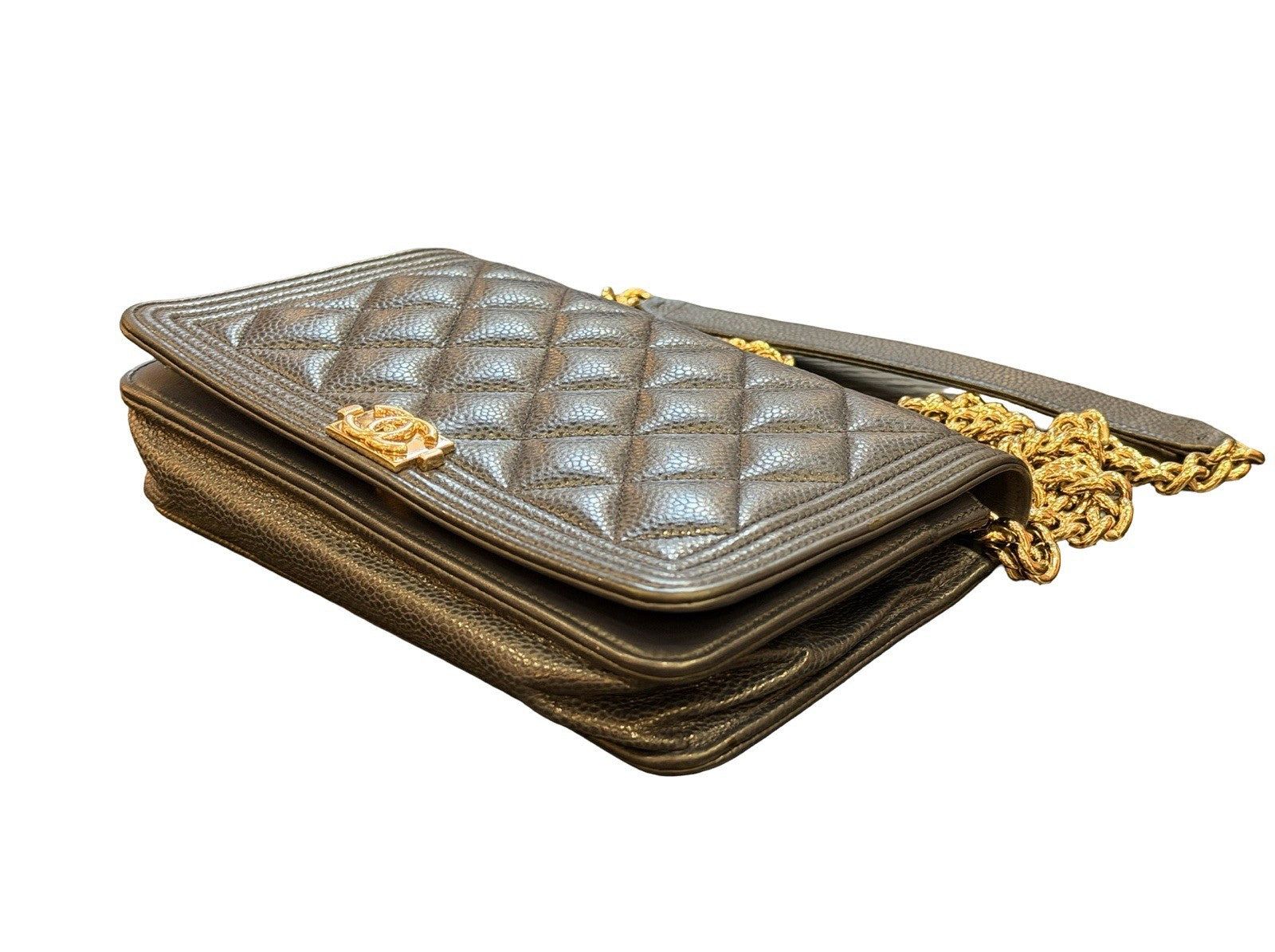 Chanel Boy Wallet on Chain (WOC) Caviar Leather Navy Blue Gold Hardware