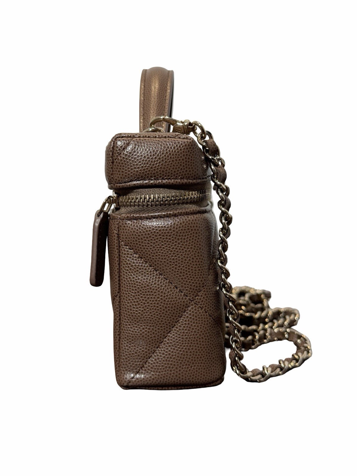 Chanel Quilted Top Handle Slim Vanity Case w/ Chain 