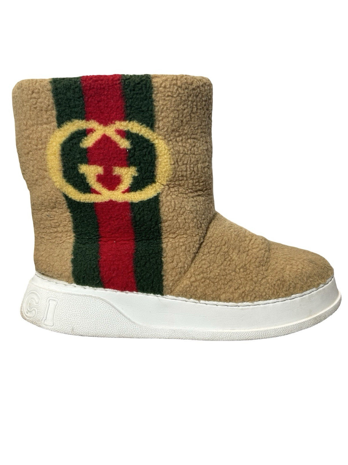 Gucci Web Accent Shearling Boots Size 11.5US