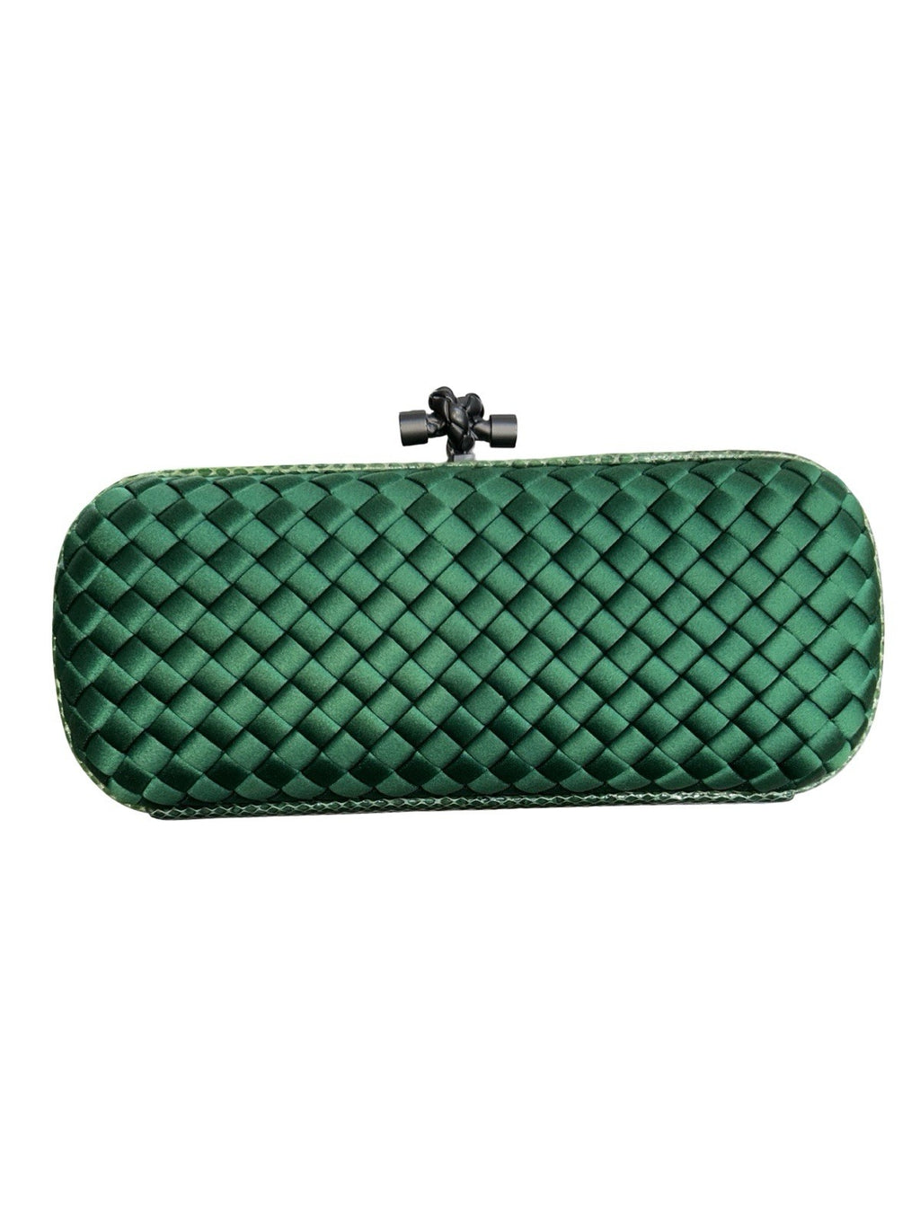 Bottega Veneta Satin Intreccio Impero Ayers Stretch Knot Clutch Bag Emerald