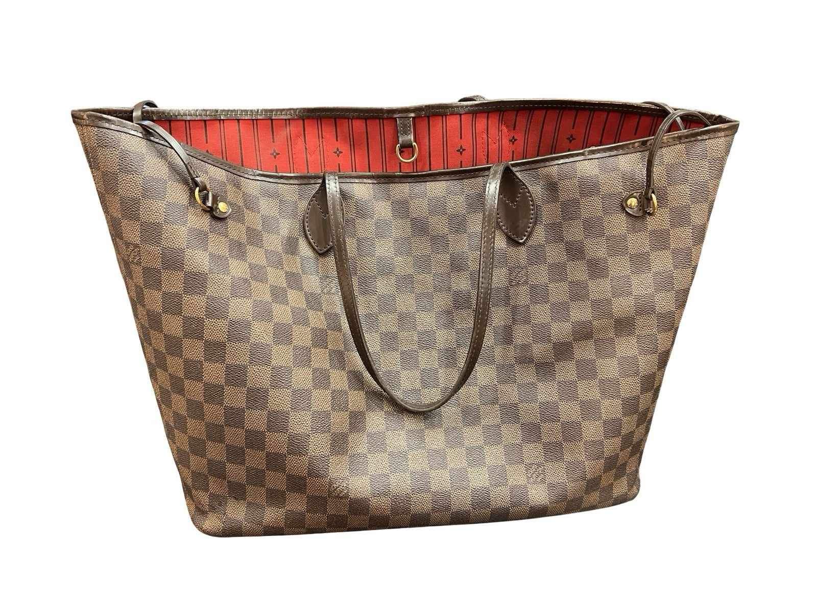Louis Vuitton Neverfull GM Tote Bag In Damier Ebene Canvas With a Red Interior