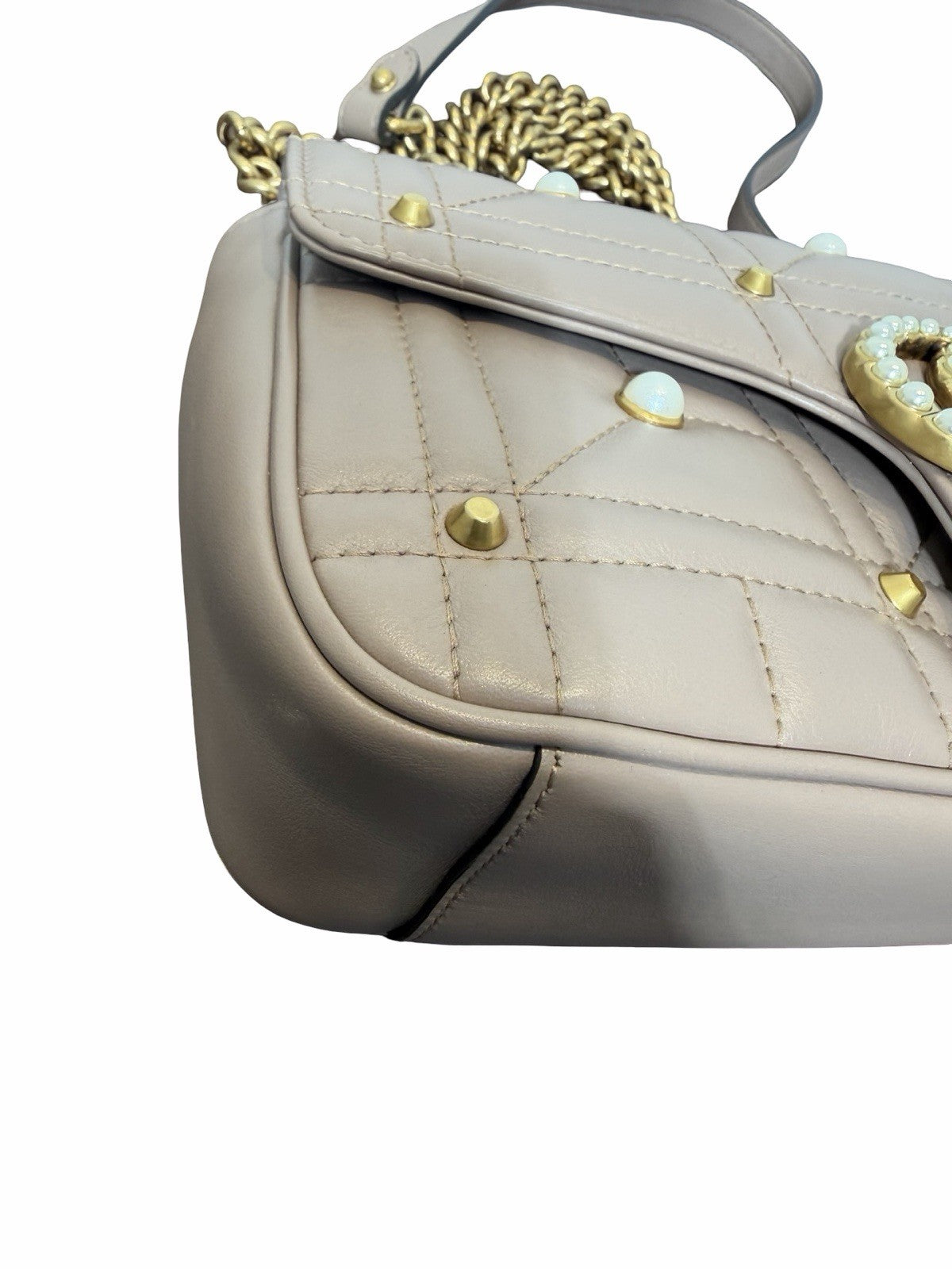 Gucci Faux Pearl Marmont Small With Gold Hardware Shoulder Bag