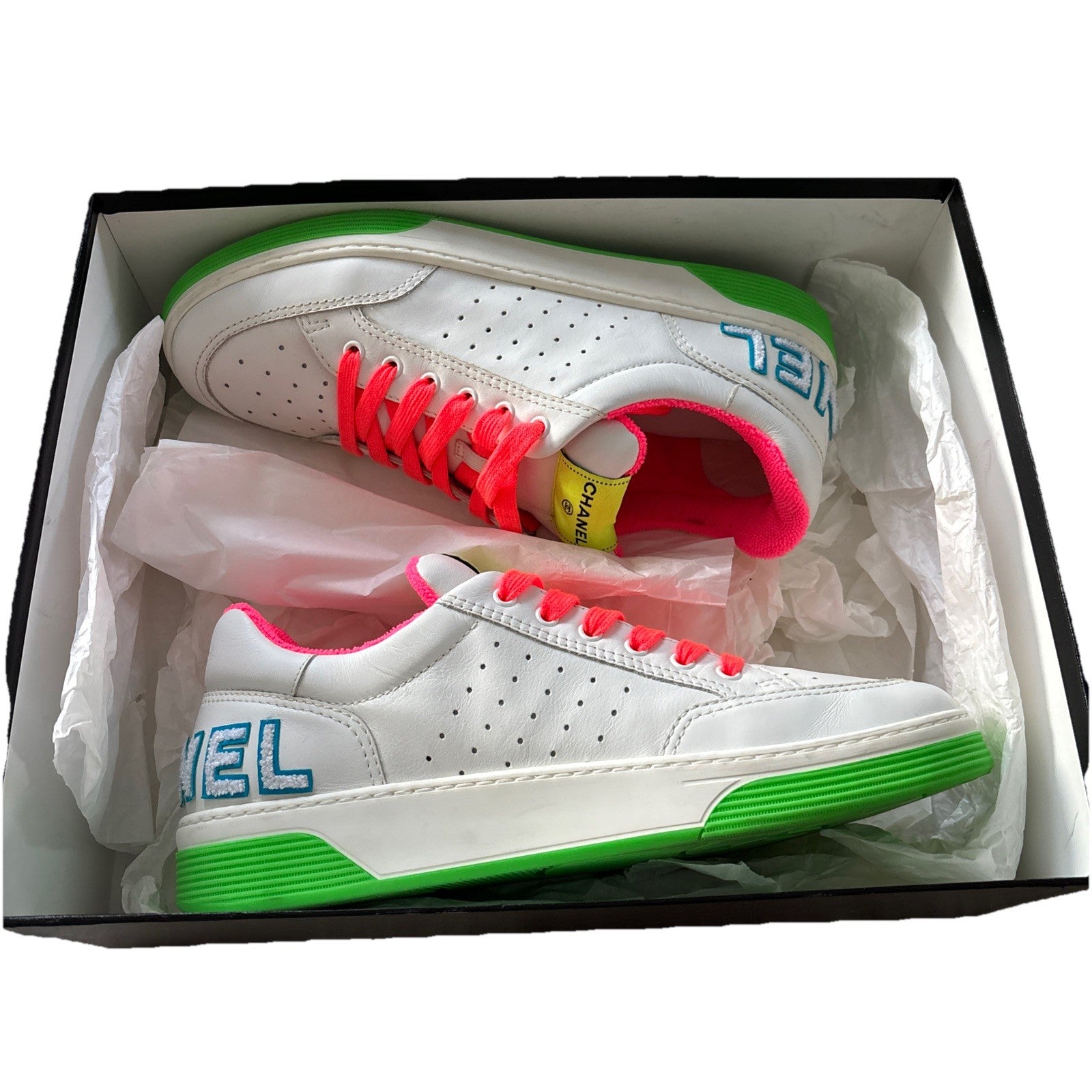 Chanel Logo 20P Multicolor White Lace Up Leather Sneaker Tennis Size 45 / US 12