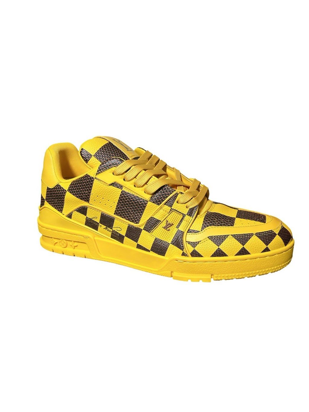 LOUIS VUITTON Damier Pop Grained Calfskin Mens LV Trainer Sneakers Yellow