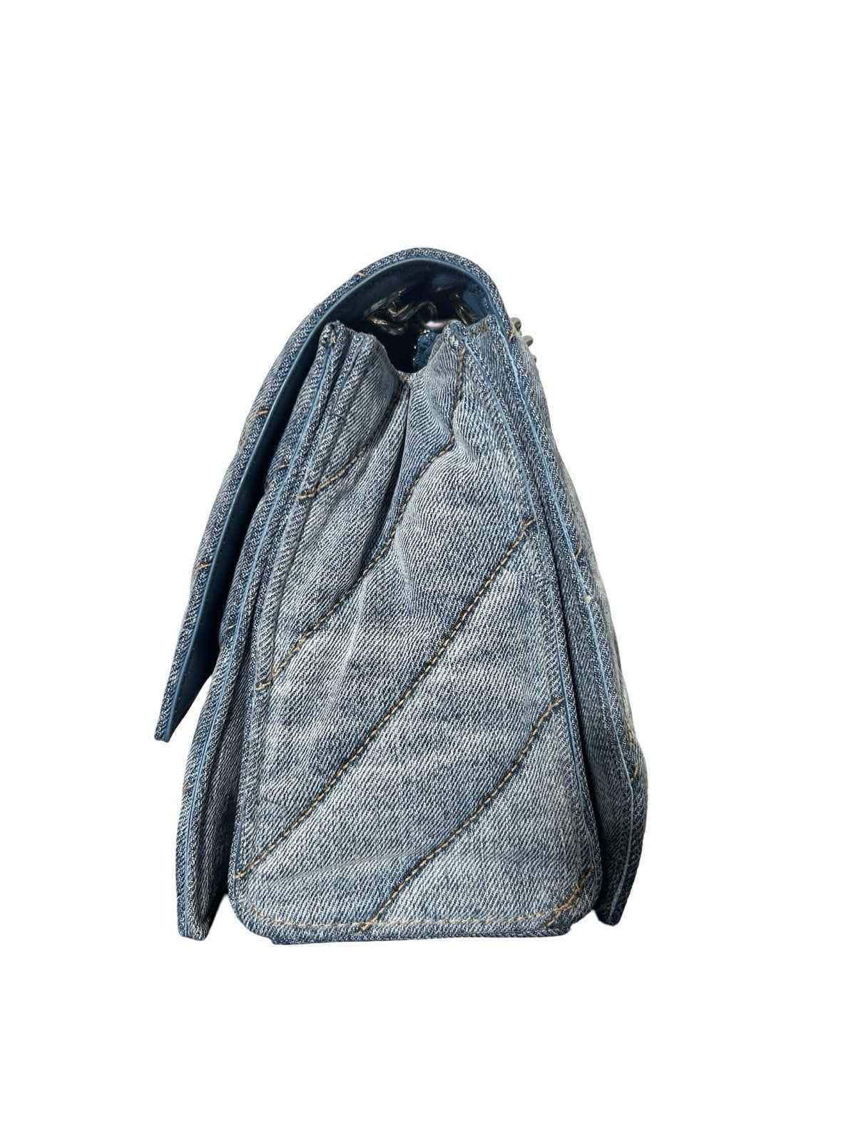 Balenciaga Denim Hourglass Medium Crush Chain Bag