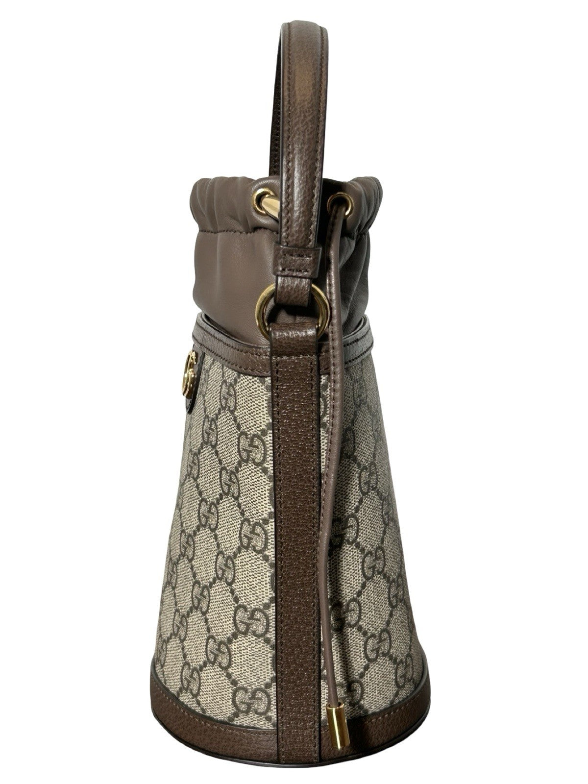 Gucci Ophidia Top Handle Bucket Bag GG Coated Canvas with Leather Mini