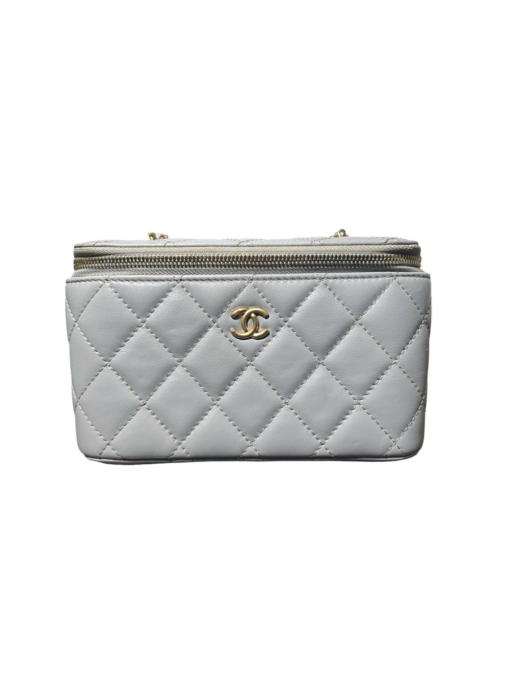Chanel Lambskin Quilted Small Pearl Crush Vanity Case With Chain Grey