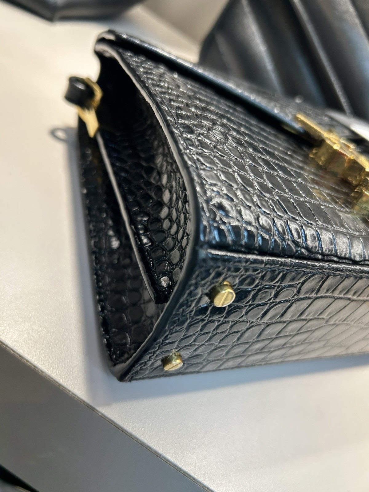 Saint Laurent YSL Cassandra Mini Top Handle Crocodile Leather Handbag