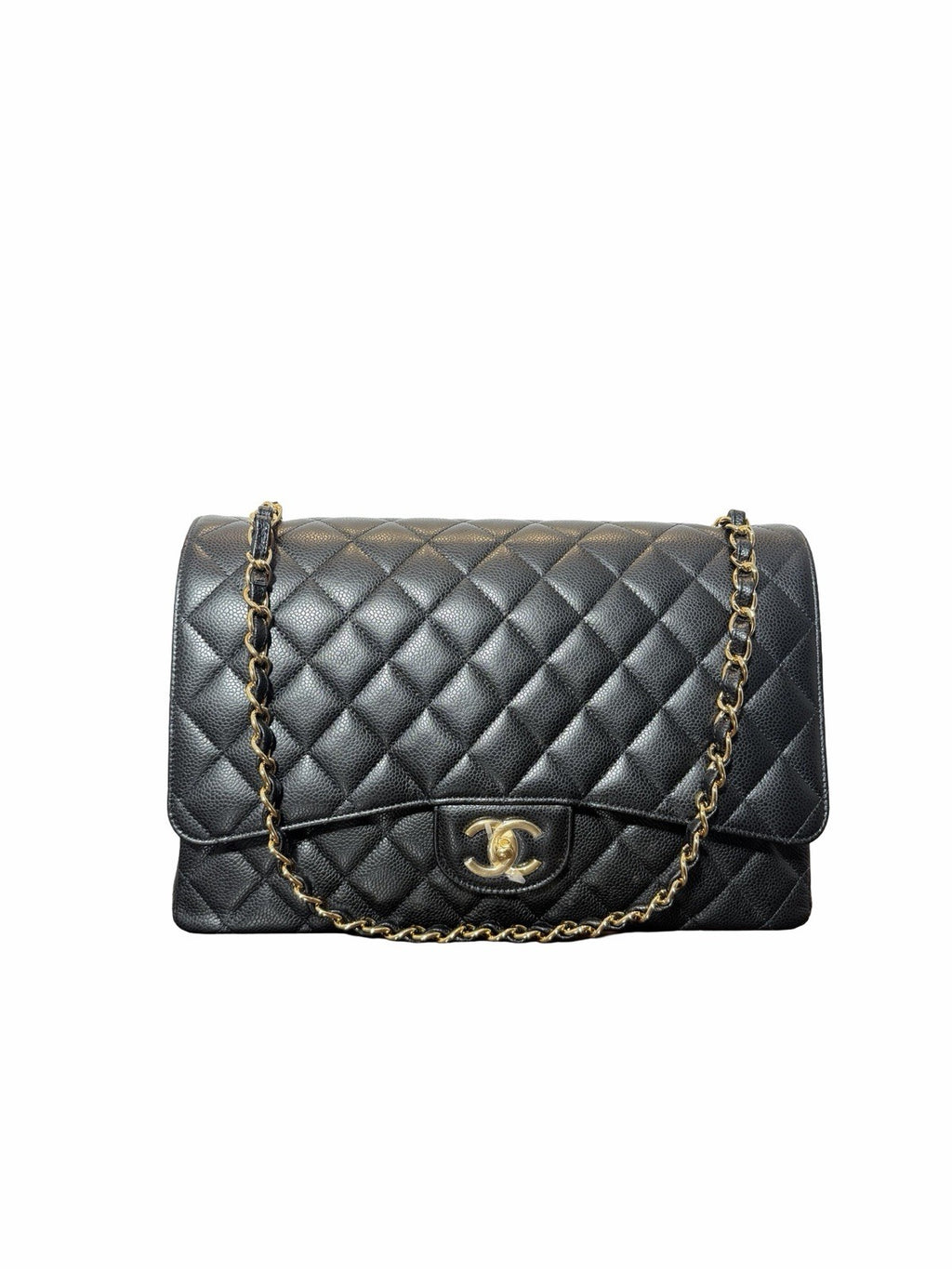 Chanel Classic Flap Bag in Black Quilted Caviar Leather With Gold-tone Maxi