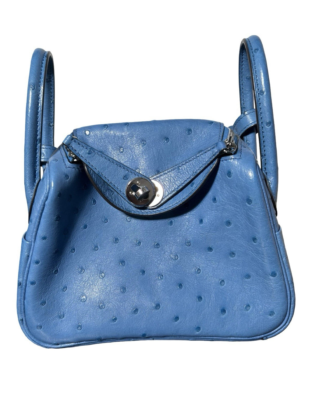 Hermes Lindy mini shoulder bag in Bleu France ostrich leather