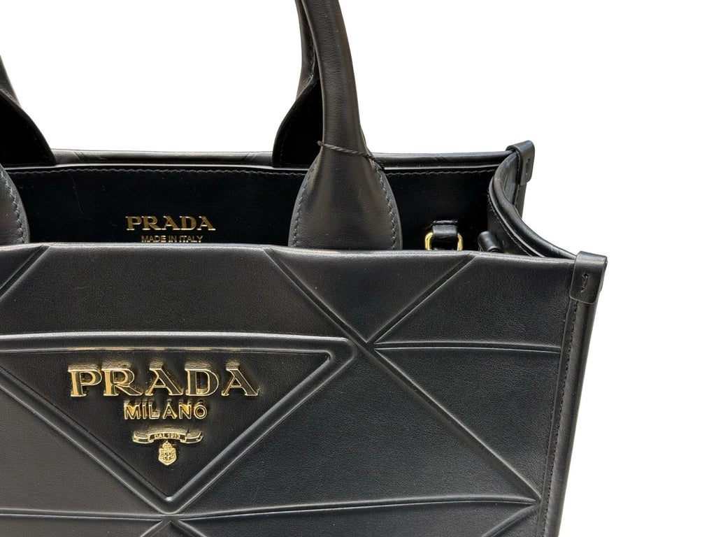 Prada Symbole Shopper Tote Embossed Leather Small Bag