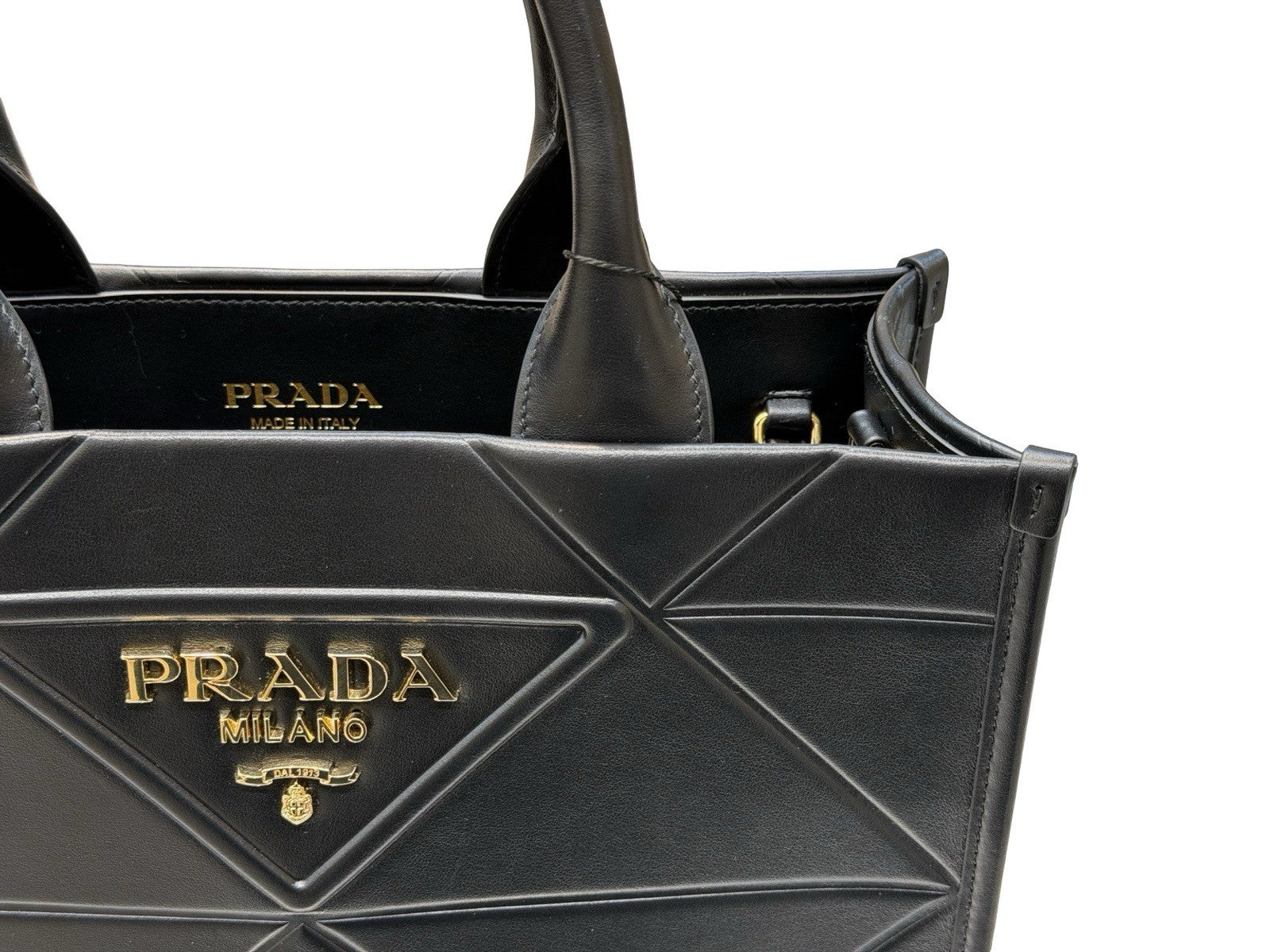 Prada Symbole Shopper Tote Embossed Leather Small Bag
