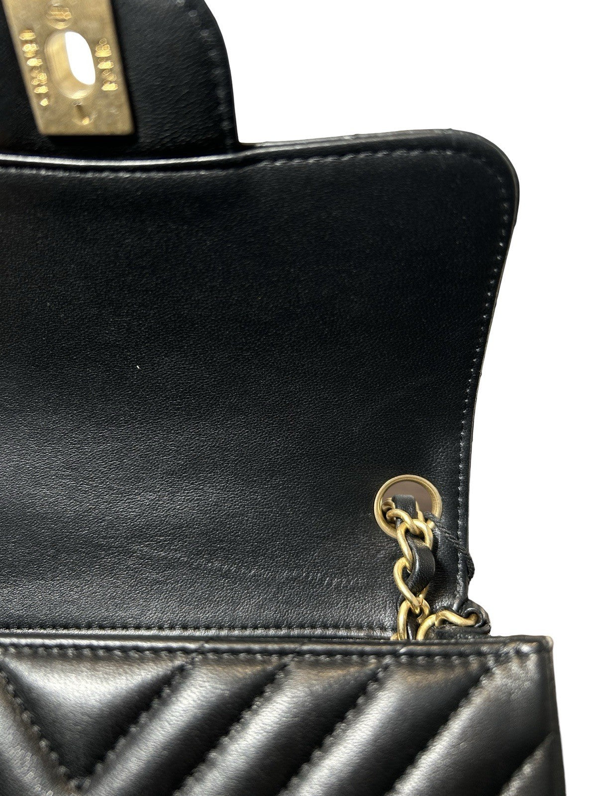 Chanel Square Classic Single Flap Bag Chevron Lambskin Mini Black