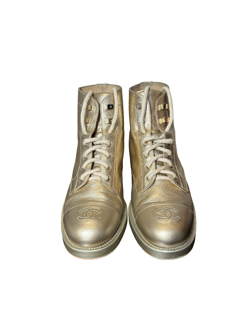 Chanel Interlocking CC Logo Leather Combat Boots Women