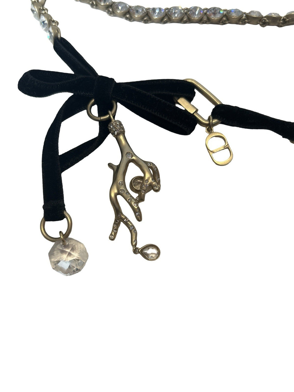 Dior Homme Velvet Bow Crystal Choker Thorn Charm Necklace Gold FW 2022