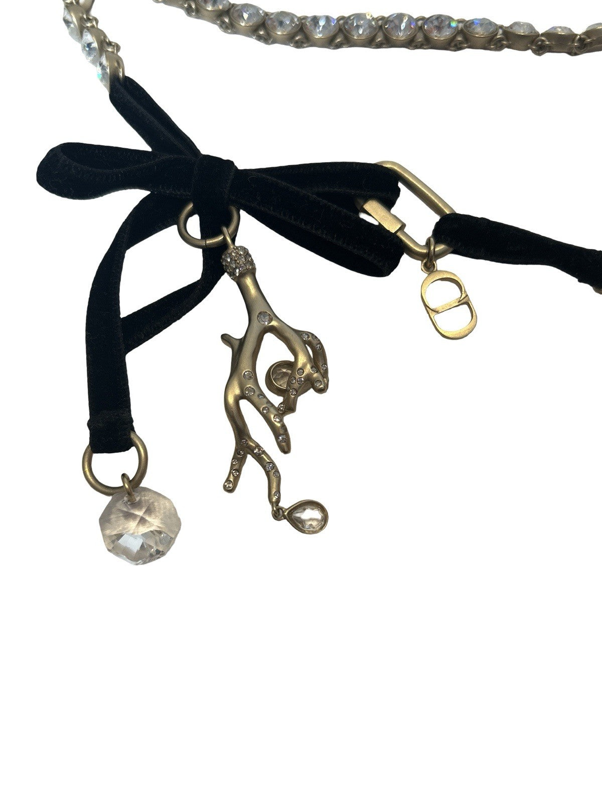 Dior Homme Velvet Bow Crystal Choker Thorn Charm Necklace Gold FW 2022