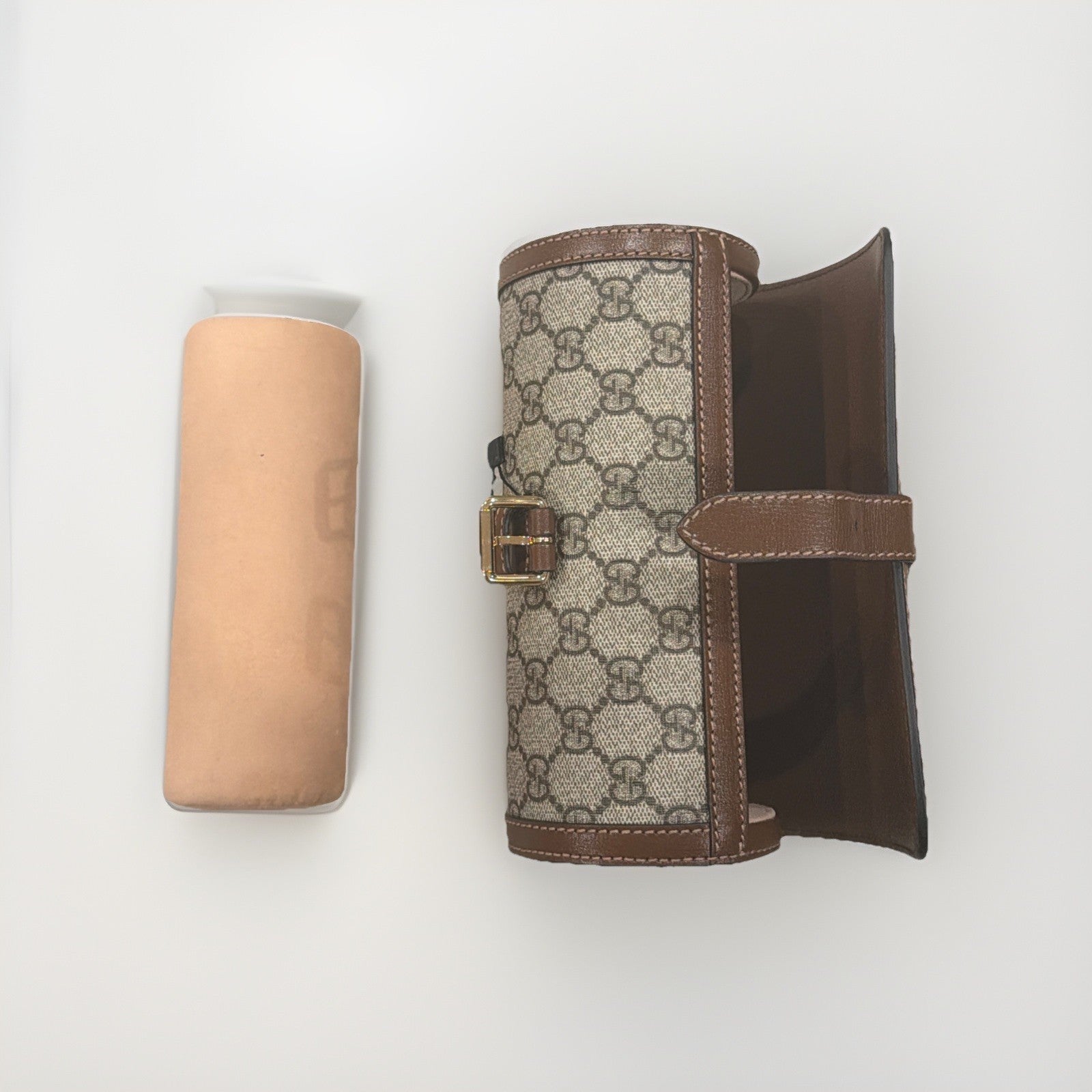 Gucci GG Supreme Canvas Leather Beige Brown Watch Case