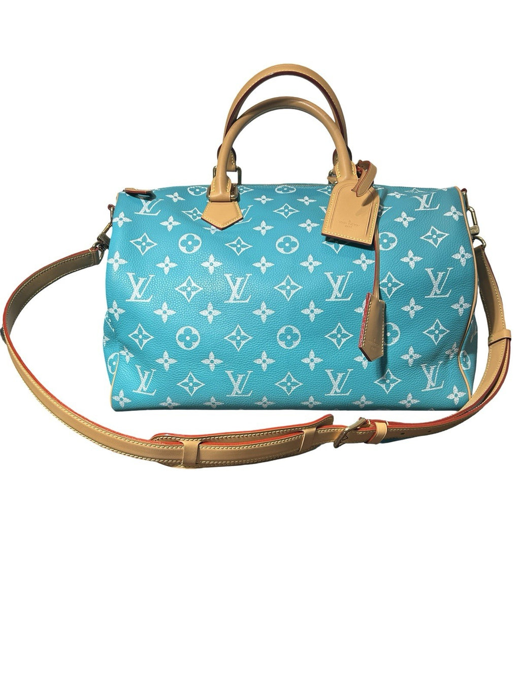 LOUIS VUITTON Calfskin Monogram Speedy P9 Bandouliere 40 Turquoise