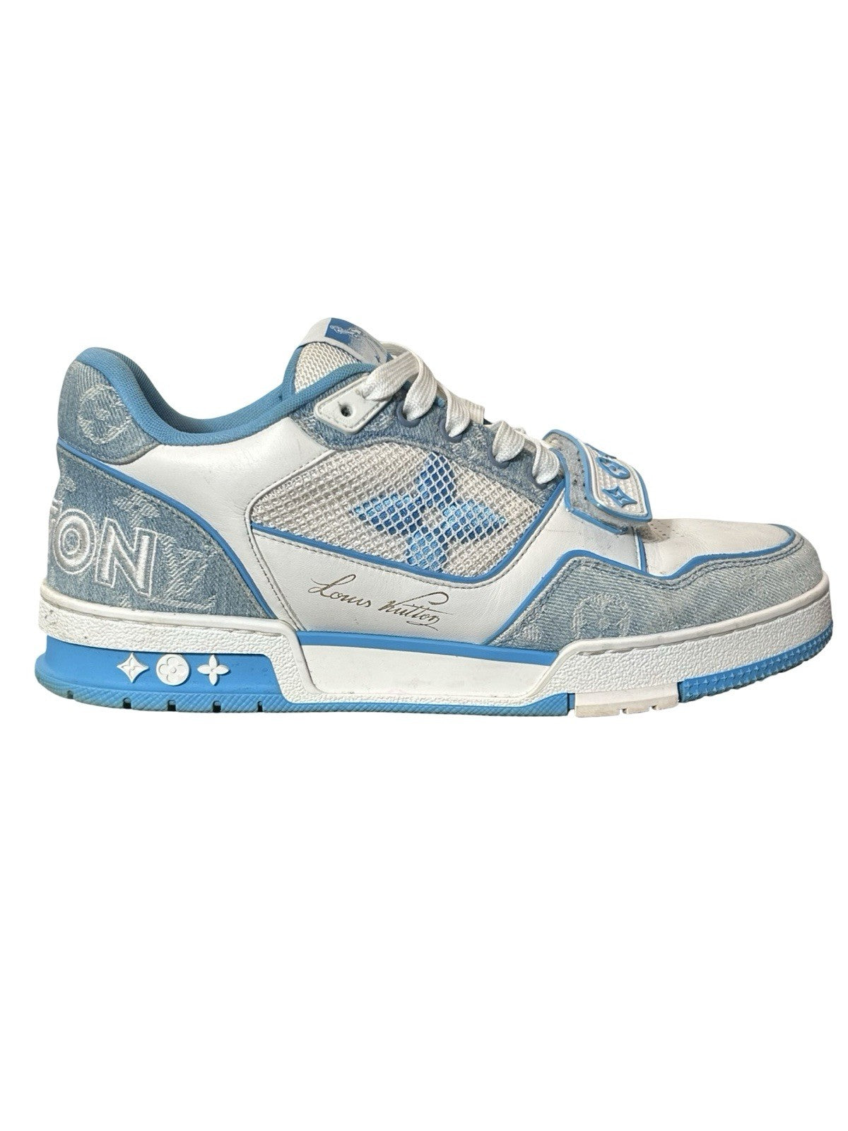Louis Vuitton Trainer Low Strap Blue Denim And Leather Size 7.5 LV / 8.5