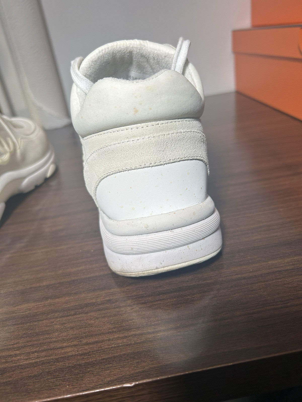 CHANEL Suede Calfskin Fabric CC Sneakers 42 White