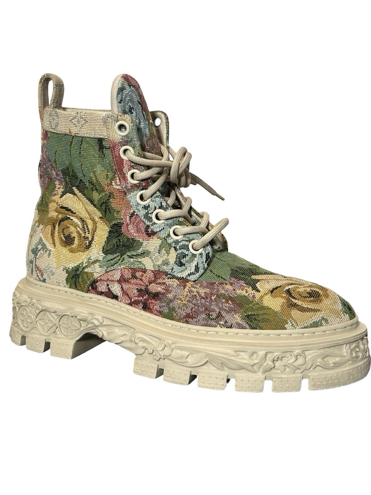 Louis Vuitton Baroque Ranger Boots Floral Tapestry Cloth Size 10LV / 11 Us