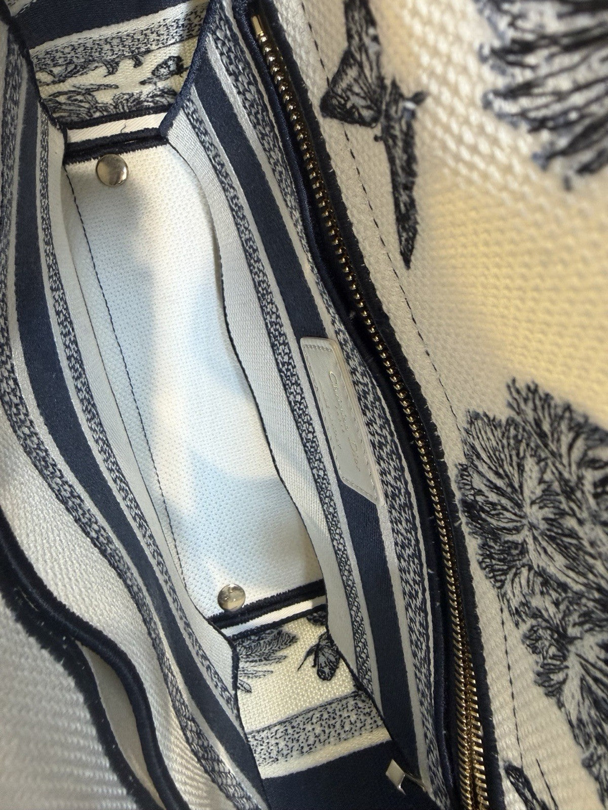 Dior Lady Dior Medium Blue/White Toile Jacquard Canvas Top Handle Bag w Strap