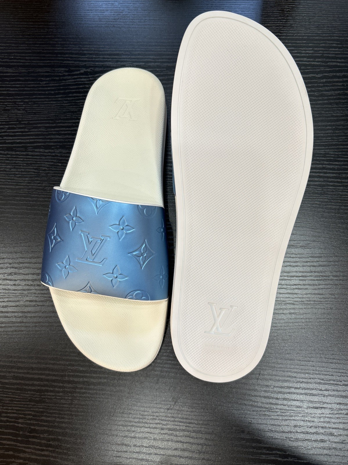 Louis Vuitton LV Monogram Rubber Slides - Blue Sandals, LV Size 9-US Size 10