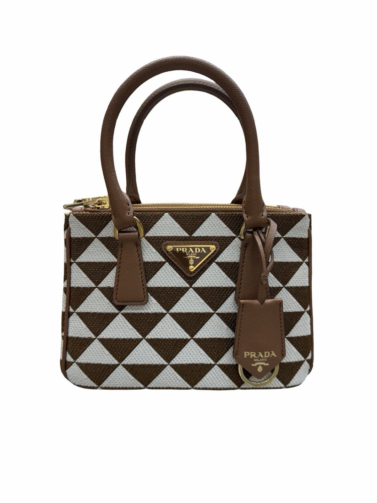 Prada Galleria Double Zip Tote Printed Fabric Mini Shoulder Bag
